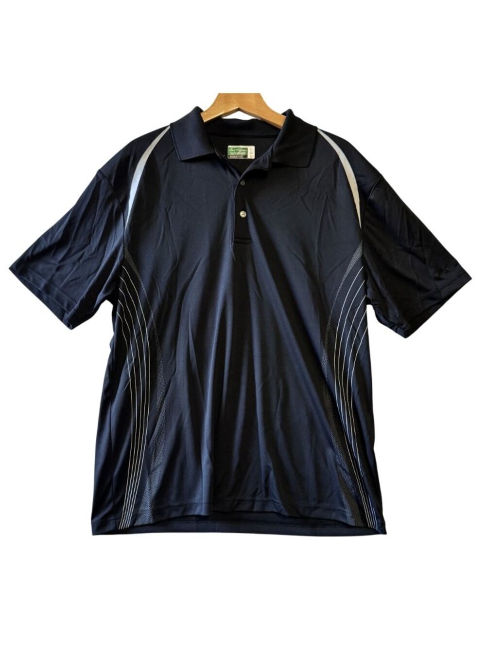 Ben Hogan Mens Performance Polo Shirt Polyester L Black White Stripe EUC